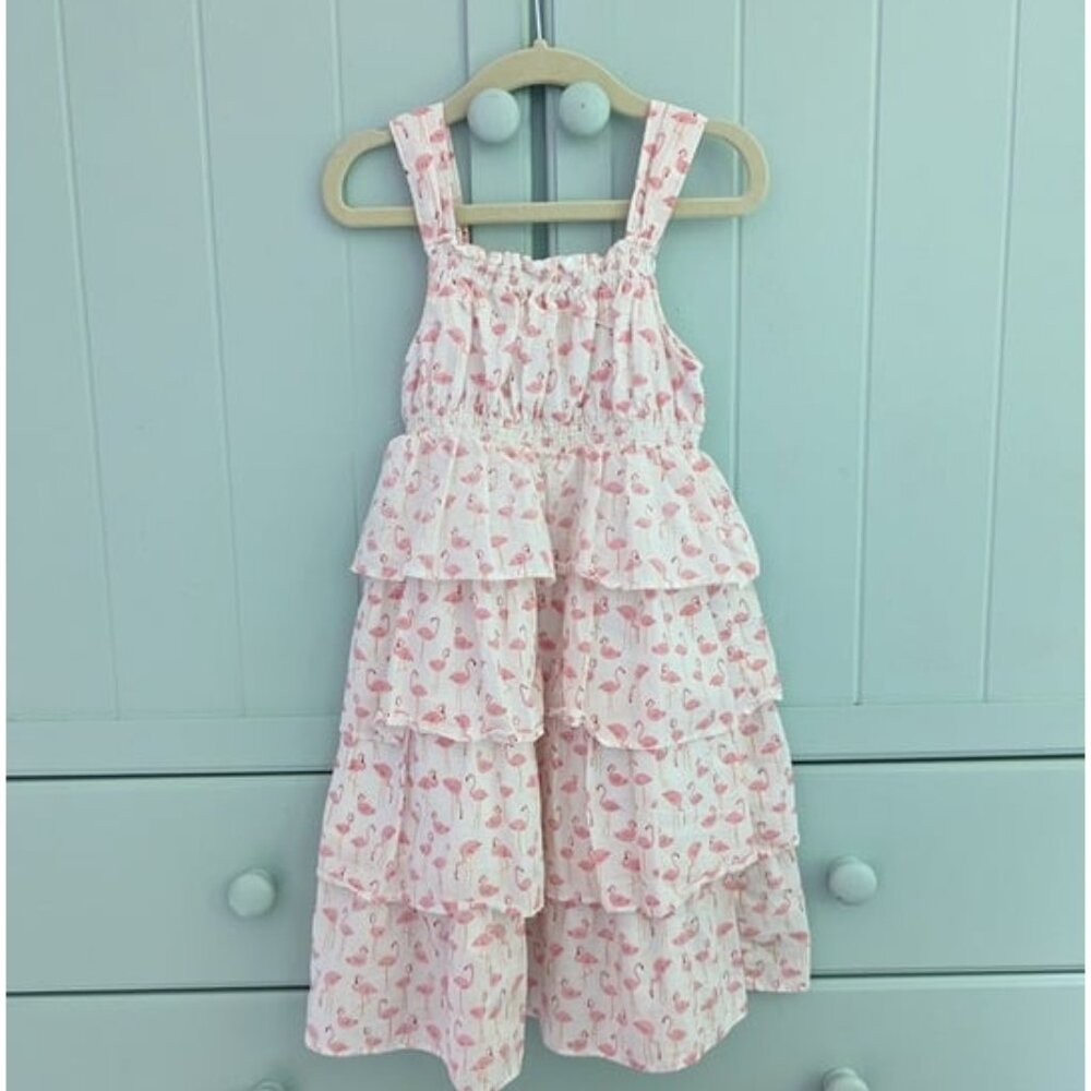 ⭐Girl's Flamingo tiered ruffle sun dress size 6